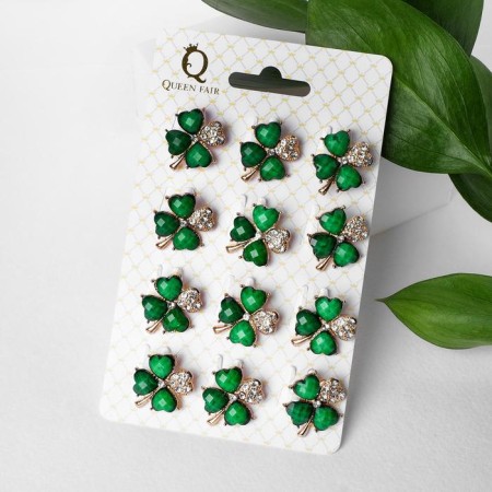 Brooch "Clover", white-green color in gold (indivisible packing 12 pcs., Price per pcs.)-1