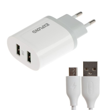 EXPLOYD EX-Z-1433, 2 USB, 2.4 A, MicroUSB cable, white
