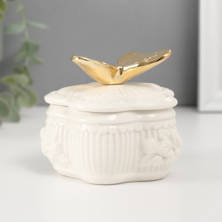Coramics box "Butterfly on the Provence Flower" White 8.5x8.5x8 cm-3