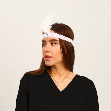 Carnival head bandage with a feather, white color-5