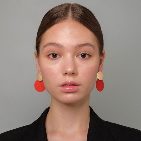 Earrings Metal "ladies" texture, red color in gold-3