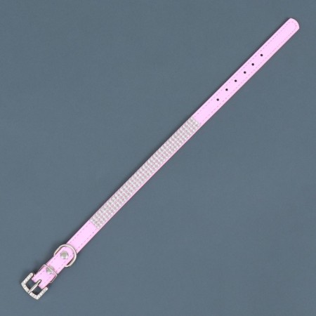 A collar with rows of 4 rows and rhinestones on a buckle, 38 x 1.5 cm, Osh 26-33, pink-3