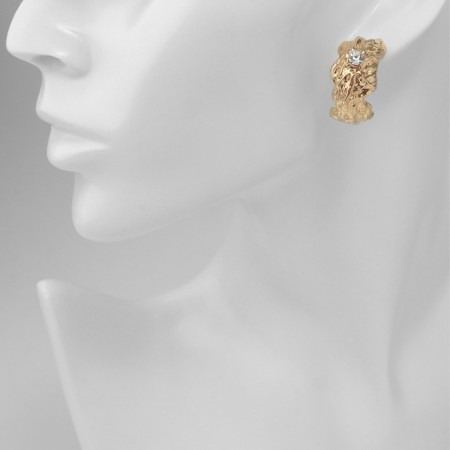 Earrings with rhinestones "Infinity" hemisphere, white color in gold-3