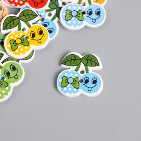 Buttons wood for creativity 2 punctures "cherries with a bow" set of 20pcs 1.9x1.9x0.2 cm mix-1