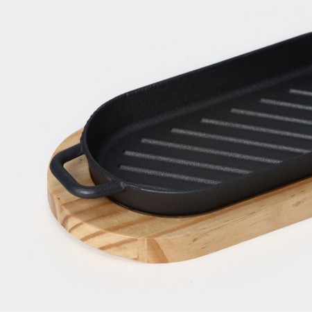 The pan on the wooden stand “Oval Grill”, with pens 26 × 10 × 2.5 cm-1