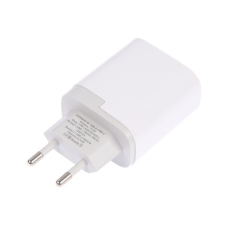 Network charger PERO TC05, USB, USB-C, 3 A, fast charging, white-1