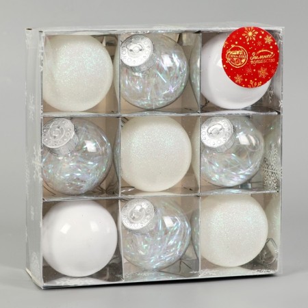 Set of balls plastic D-6 cm, 9 pcs "Melody" disco assorted, white-1