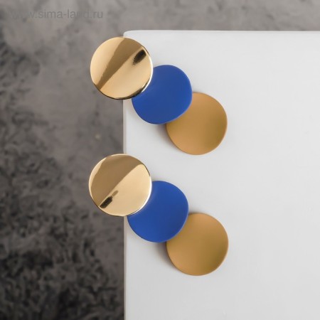 Azelia metal earrings curved circles, beige-blue in gold-4