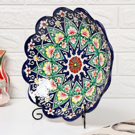 Largan Rishtan ceramics "Flowers", 33 cm, blue, rifting-2