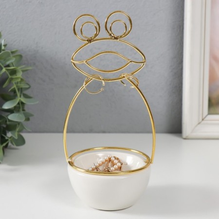Souvenir ceramics, metal stand "Frog" white with gold 9x8x18 cm