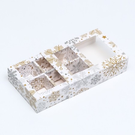 New Year. Box under 6 sweets "Snowflakes", 13.7 x 9.8 x 3.8 cm, confectionery packaging-6
