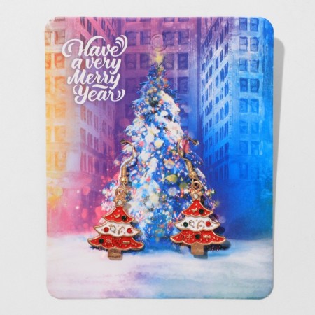 Earrings "Christmas tree" and in jewelry, white-red color in gold-2