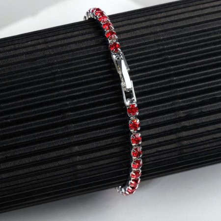 Bracelet with rhinestones "shining" thin thread, red color in silver, 18 cm-1