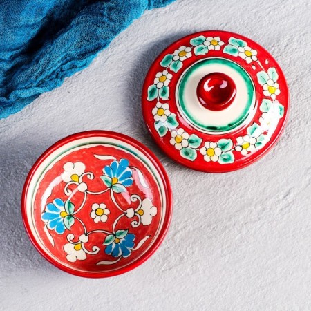 Sugar of Rishtan ceramics "Flowers", 250 ml, red-2