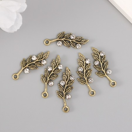 Decor for creativity metal, rhinestones "leaf" bronze 3.1x1.1x0.3 cm-2