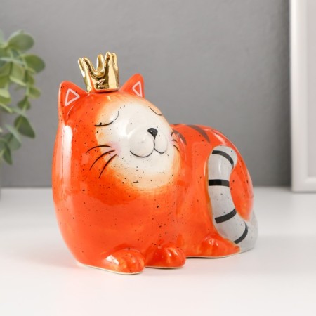 Piggy bank Ceramics "Sleeping red cat in the crown" 16.2x10.3x12.6 cm-3