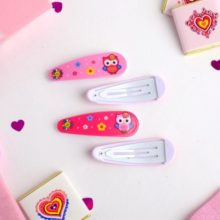 Invisibility for hair "Funny gloss" (set 4 pcs) owls 5 cm, pink-1