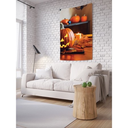 Decorative panel with photo printing "Ominous pumpkin", vertical, size 150x200 cm