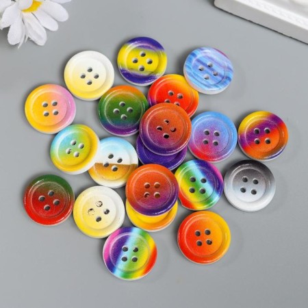 Buttons wood for creativity 4 punctures "Rainbow" set 20 pcs mix 1.8x1.8 cm