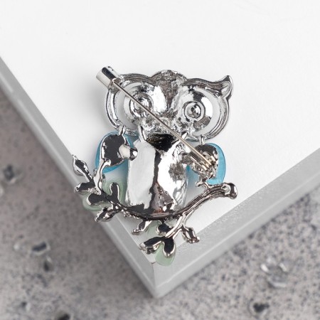 Brooch "Night Owl", the color is blue-green in silver-2