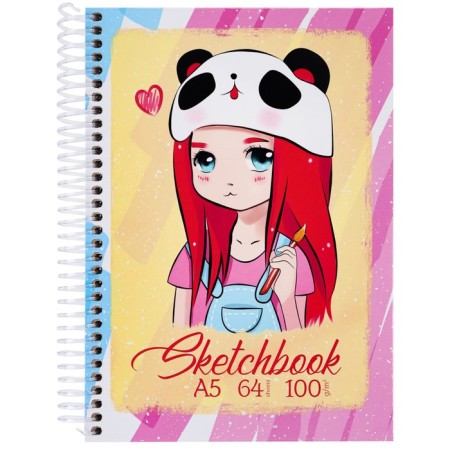Sketchbook A5, 64 sheets on the crest "Girl in a hat", solid cover, glossy lamination, block 100 g/m2