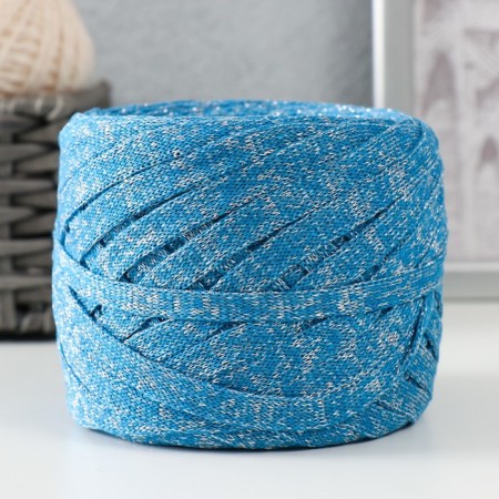 Knitted yarn "Ribbon" with Lurex 85m/170 ± 5 g (blue, lurex: silver)