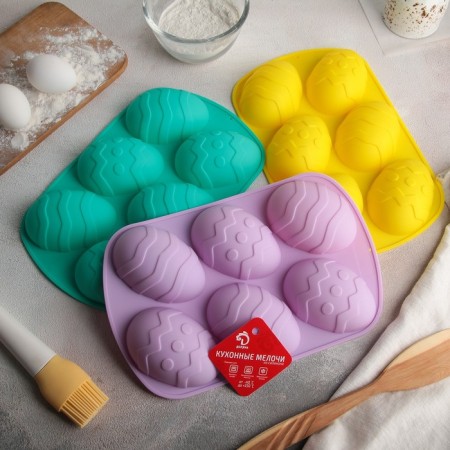 The form for baking the share "Easter. Easter eggs ”, silicone, 32.5 × 19.5 cm, 6 cells (9.7 × 6.8 cm), red color-9