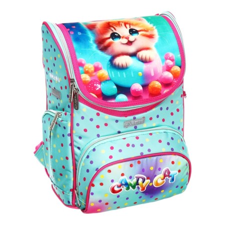 Ранец Cтандарт 35х26х20 deVENTE Mini 14L, Candy Cat , для девочек, бирюзовый/розовый-1