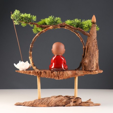Souvenir tree, porcelain "Little Buddha in Red" with a stand for incense 35x35x9.5 cm-4