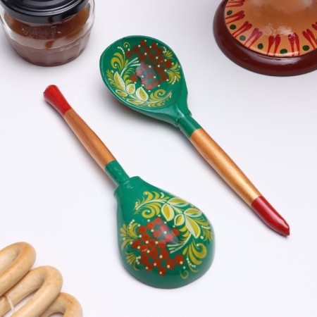 Spoon "Zelenushka", dining room, 19 × 6 cm, Khokhloma, mix-7