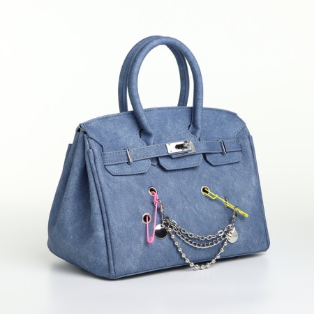 Women's bag on the Textura valve, small size, blue color-6