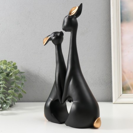 Polystone souvenir "Black bunnies with golden tails" set 2 pcs 7x9x24.5 8.5x11x32 cm-2