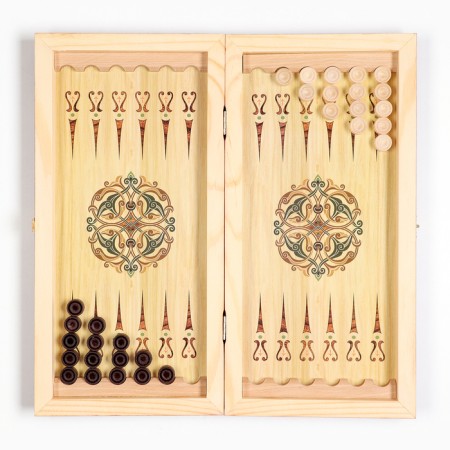 Wooden backgammon with checkers "Bogatyr", board game, 40 x 40 cm-2