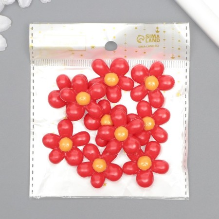 Decor for creativity plastic "Red flower with yellow" 2.8x3x1 cm-3