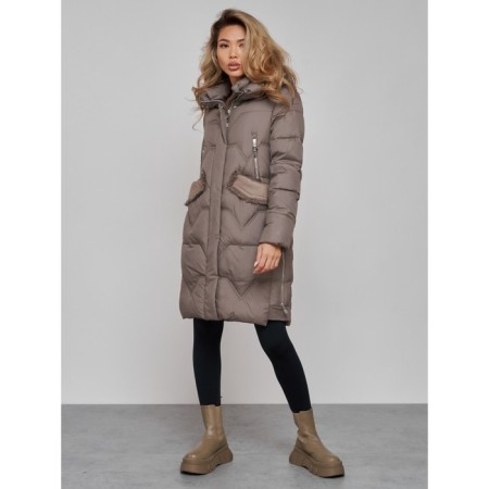 Coat insulated winter female, size 52, brown color-2