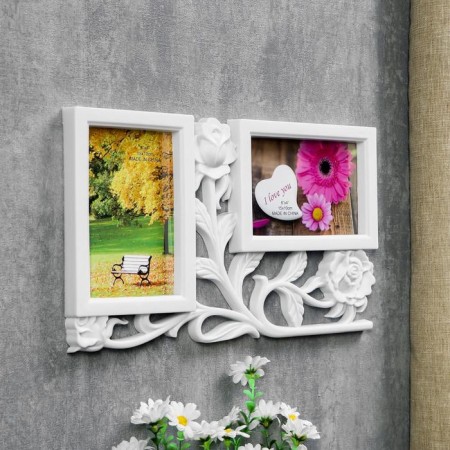 Photo frame plastic in 2 photos 10x15 cm "3 roses" white 34x20 cm-1