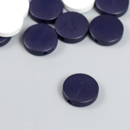 Beads for creativity wood "flat circle" set of 20 pcs white, dark blue 0.4x1.5x1.5 cm-1