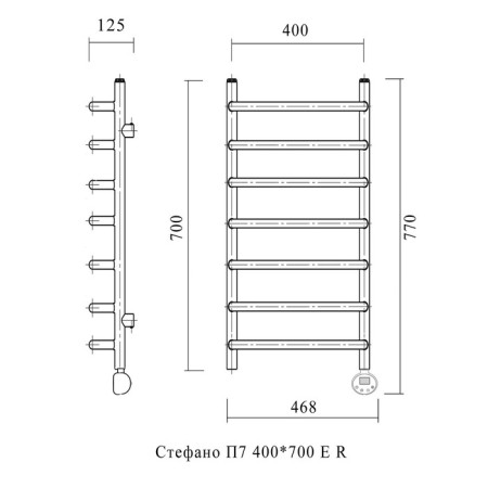 Domoterm electric heated towel rail "Stefano", 400 x 700 mm, 7 crossbars, right, chrome-3