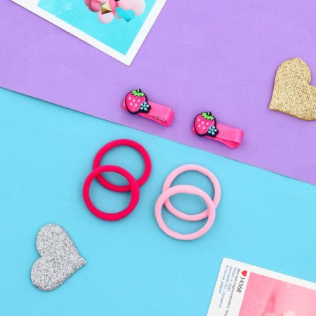 Hair Set "Baby" (4 elastic bands, 2 clamps 3.5 cm) strawberry, pink-1