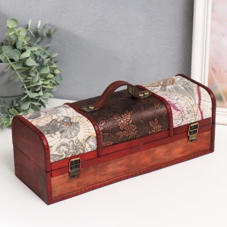 Casket Wood for a bottle "Travel and roses" 12.5x35x13.5 cm-4