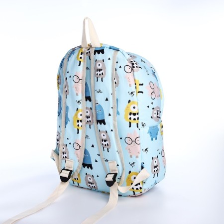 School backpack from textiles on a zipper, 3 pockets, pencil case, blue color-5