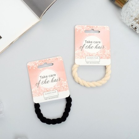 Hair gum "Sport" rope, 5 cm, beige black-1