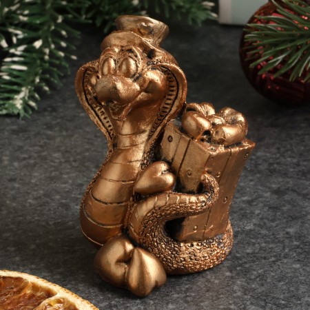Figure "Snake with a gift" aged bronze, 6x4x4cm-3