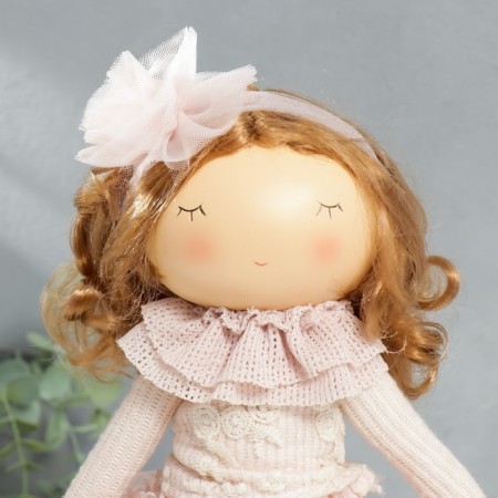 Interior doll "Baby Asya in pink, with a bear" 36x13x15.5 cm-4