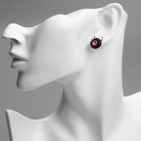 Earms with enamel "Monster" with horns, black-pink color-2
