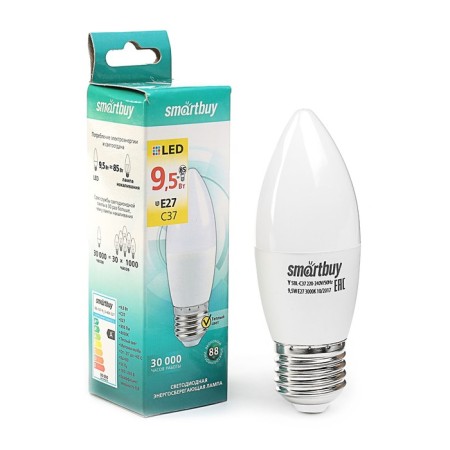 LED LED SMARTBUY, E27, C37, 9.5 W, 3000 K, warm white light