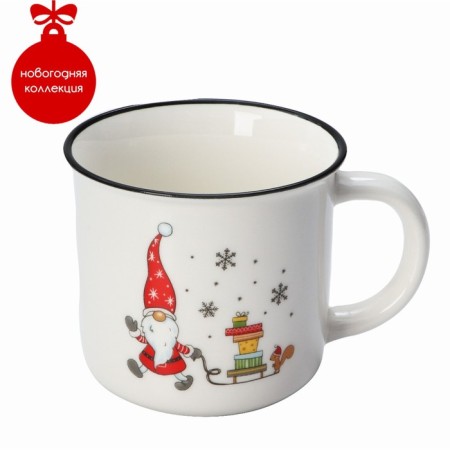 Porcelain shade mug "New Year. Santa Claus with sleds ", 380 ml, white color