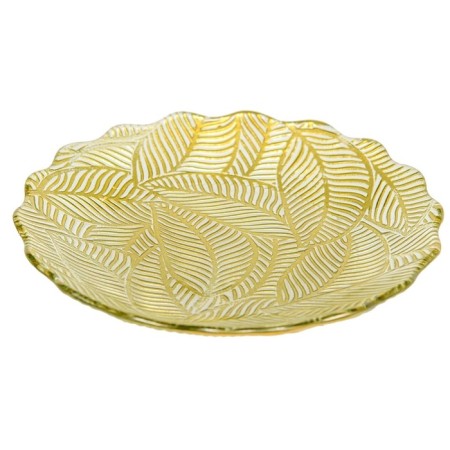 Glass dish with wavy edges "leaves", d = 305 mm, the color is transparent / gold-2