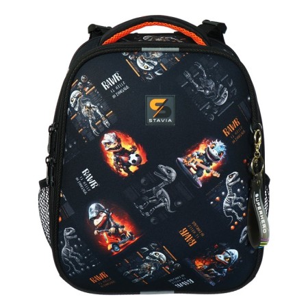 School backpack 38 x 30 x 16 cm, ergonomic back, Stavia "dinosaur 1", black-2