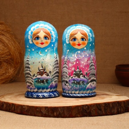 Nesting doll "Winter", Blue, 5 puppet, suite-8